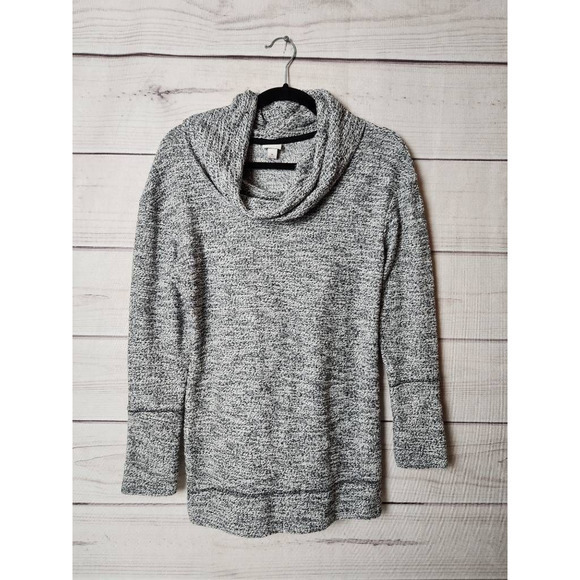 Merona Womens Tunic Sweater Black White Marled Long Sleeve Cowl Neck Pullover M - Picture 1 of 6